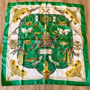 Hermes Vintage Green Silk Scarf Etriers 1964 Francoise de la Perriere